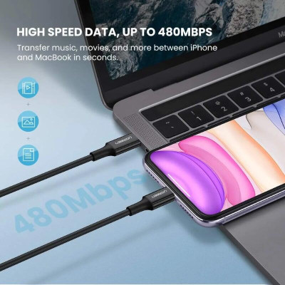 Ugreen UG60751US171TK 1M màu Đen Cáp sạc + truyền dữ liệu Lightning sang Type C - HÀNG CHÍNH HÃNG