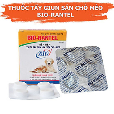 Vỉ 5 Viên Xổ Giun Tẩy Giun Sán Cho Chó Mèo Bio-Rantel 600mg