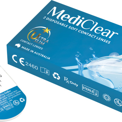 [Một Cặp] Kính Áp Tròng Australia Cận Thị Không Màu Mediclear 3 Tháng + Khay Đựng
