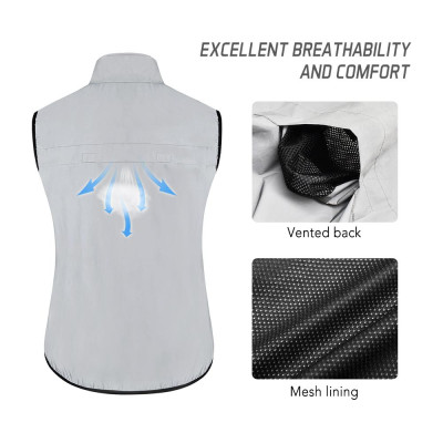 Áo khoác chống thấm nước, có phản quang, không có tay, đi xe đạp, chạy bộ, polyester chất lượng cao, chống gió
