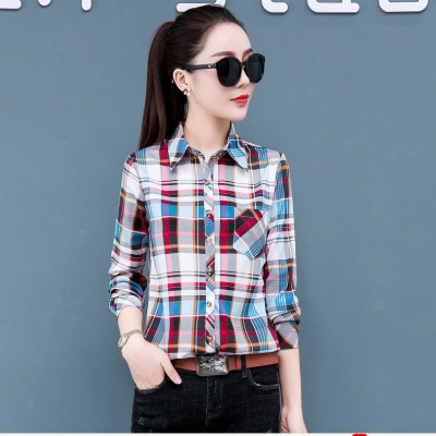 Áo sơ mi nữ sọc caro tay dài, thiết kế kiểu Hàn Quốc trẻ trung, Áo sơ mi công sở chất đẹp Haint Boutique HB23
