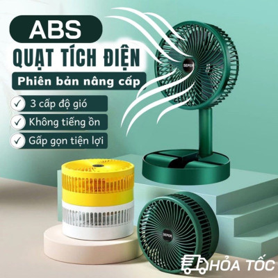 Quạt Tích Điện Để Bàn Mini Gấp Gọn - Xoay 360 Độ, 3 Tốc Độ, Pin Dung Lượng Lớn