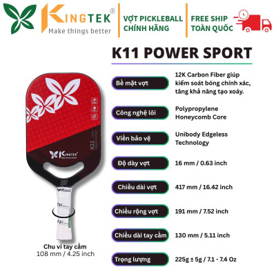 Vợt Pickleball Kingtek K11 Power Sport 16mm Màu Đỏ (K1116-Red) - Cao Cấp