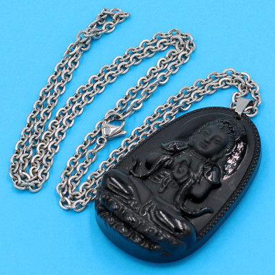 Dây chuyền phật Như Lai Đại Nhật - thạch anh đen 5cm DITTEN5 - dây inox - tuổi Mùi, Thân