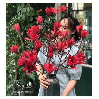 Hoa giấy trang trí, Hoa Mộc Lan đỏ handmade Maypaperflower - hoa giấy nghệ thuật, hoa cắm bình, decor nhà ở văn phòng