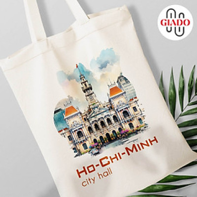 Túi canvas GIADO, túi vải bố, túi tote mẫu Sài Gòn cityhall thành phố Hồ Chí Minh