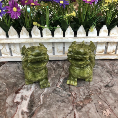 Cặp Tỳ Hưu phong thủy đá ngọc Ấn Độ - Dài 13 cm