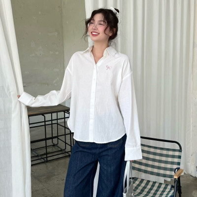 Áo sơ mi nữ thêu nơ trẻ trung nữ tính thích hợp đi làm đi chơi Bow Miều Est.2013