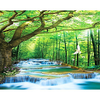 Tranh dán tường 3D phong thủy - thác nước (Kích thước theo yêu cầu)