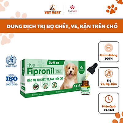 Lọ Nhỏ five Fipronil Spot on 10% Hỗ Trợ Trị Bọ Chét, Ve, Rận Cho Chó (0,67ml) - Fivevet