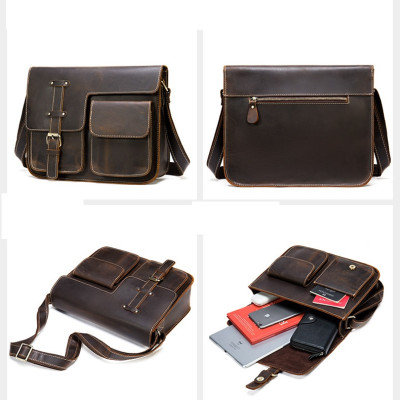 Túi đeo chéo nam dáng ngang BHM1050 chuẩn Da bò sáp thô nguyên tấm, siêu bền bỉ