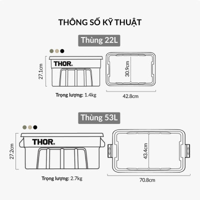 Thùng nhựa Thor hộp nhựa cao cấp không gian lưu trữ lớn thích hợp đi cắm trại, dã ngoại ngoài trời phân phối bởi Cobi Home