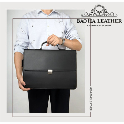 Cặp công sở nam cao cấp BHM8582 Da bò nguyên tấm chống nước, vừa laptop 14inch