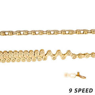 Dây xích xe đạp ZTTO thiết kế ghim hình nấm,Lớp phủ Titanium Nitride trên dây chuyền Vàng làm giảm sự ăn mòn và giảm ma sát.tốc độ 9