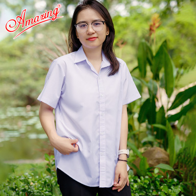 Áo trắng nữ sinh tay lỡ form rộng, phong cách Hàn Quốc, vải kate silk, dáng suông trẻ trung năng động