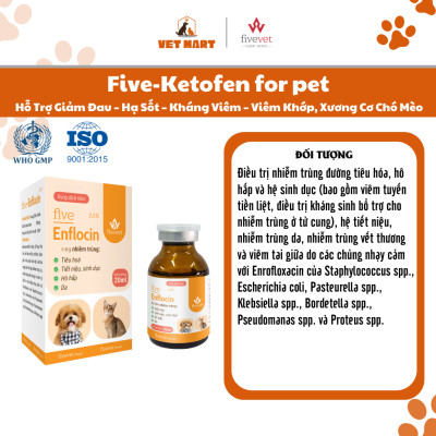 Five-Enflocin 2.5% for Pet Hỗ Trợ Hô Hấp Tiêu Hóa Da Tiết Niệu Kháng Khuẩn Toàn Diện Cho Thú Cưng