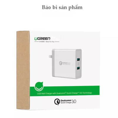 Ugreen UG40715CD161TK 36W màu Trắng Củ sạc nhanh 2 cổng USB chuẩn QC 3.0 - HÀNG CHÍNH HÃNG