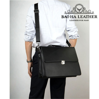 Cặp công sở nam cao cấp BHM8582 Da bò nguyên tấm chống nước, vừa laptop 14inch