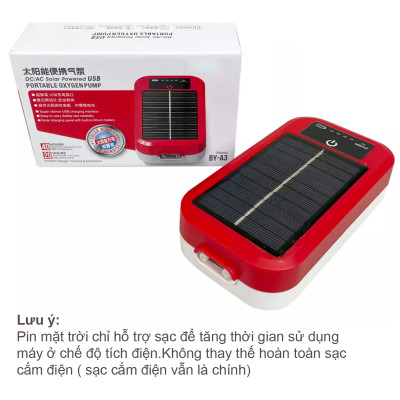 Máy Sủi Oxy Tích Điện 2 Vòi BY A3 Năng Lượng Mặt Trời Siêu Êm, Cao Cấp: câu cá, nuôi cá, bán hải sản...