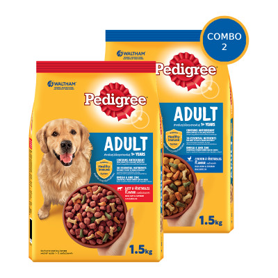 [Bộ 2] Thức Ăn Hạt Cho Chó Trưởng Thành Pedigree Adult 1+ Years Vị Gà, Rau Củ + Bỏ, Rau Củ 1.5kg/Túi