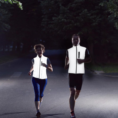 Áo khoác chống thấm nước, có phản quang, không có tay, đi xe đạp, chạy bộ, polyester chất lượng cao, chống gió