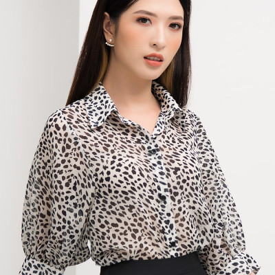 Áo Sơ Mi Voan Nữ Thời Trang Họa Tiết Beo Maxivic, La Mộc - LM72102