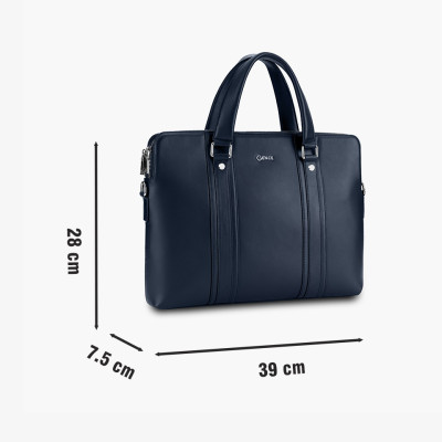 Cặp Da Cao Cấp Túi Xách Nam GENCE GCE22 Da Bò Mềm Màu Xanh Navy Có Dây Đeo Vai