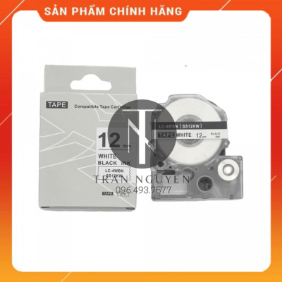 [Combo 3 cuộn] Nhãn in Tepra SS12KW (LC-4WBN) - Chữ đen nền trắng 12mm x 8m - Hàng nhập khẩu