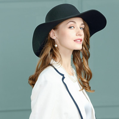 Mũ chống nắng rộng vành nữ nón đi biển màu đen fedora dona22030810