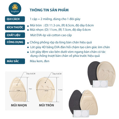 Lót giày 4D đệm êm vòm ngang lòng bàn chân và các ngón chân, chống trượt bàn chân về phía trước - buybox - BBPK181