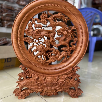 Tranh Đĩa Phong Thuỷ Tứ Linh Gỗ Hương Đá Cao Cấp Thương Hiệu TOKDODO