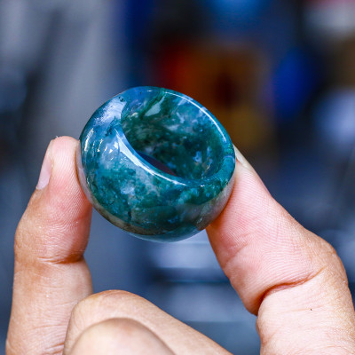 Nhẫn nam đá băng ngọc thủy tảo mệnh hỏa , mộc - Ngọc Quý Gemstones