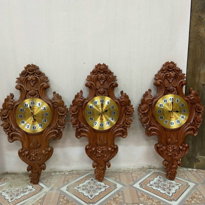 Đồng hồ treo tường tân cổ điển bằng gỗ gõ 40×70×4cm