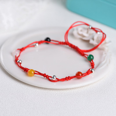 Vòng tay Nữ phong thủy gắn hạt đá phong thủy đa sắc kết dây thủ công