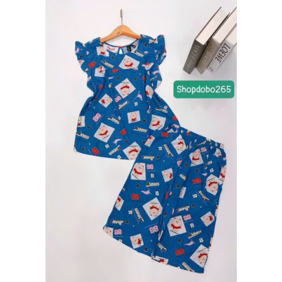 Đồ bộ nữ,đồ ngủ mặc nhà lửng tay cánh tiên vải lanh mềm,mát BL 169 hoạ tiết dễ thương size 45-70kg.