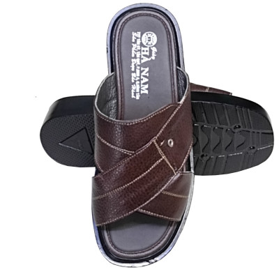 Dép Nam Quai Ngang Da Bò Thật HÀ NAM Đế Cao Dành Cho Người Thấp DN2058