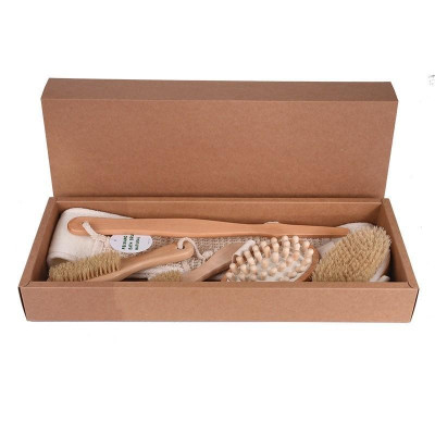 Bộ 5 Bàn Chải Tắm Cán Gỗ Tự Nhiên Làm Sạch Da, Chà Lưng Tắm Tẩy Tế Bào Chết, Gậy Tắm Massage Cơ Thể Body Cực Sạch Loại I