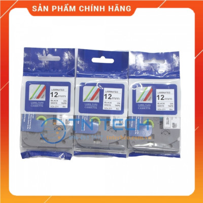 Nhãn In HZE-231 - Đen nền trắng 12mm x 8m - Dùng cho máy in BROTHER - AIMO - PUTY [Hàng nhập khẩu]