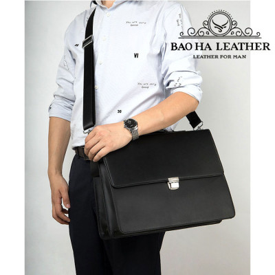 Cặp công sở nam cao cấp BHM8582 Da bò nguyên tấm chống nước, vừa laptop 14inch