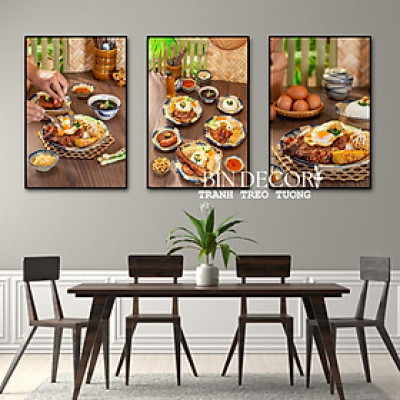 (ẢNH THẬT) Tranh treo tường cơm tấm 5 trang trí decor quán có sẵn khung kèm đinh