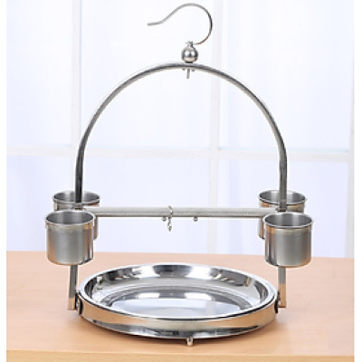 1 cầu đứng inoxcao cấp  khay hứng phân tròn (dùng cho chim, vẹt đứng)
