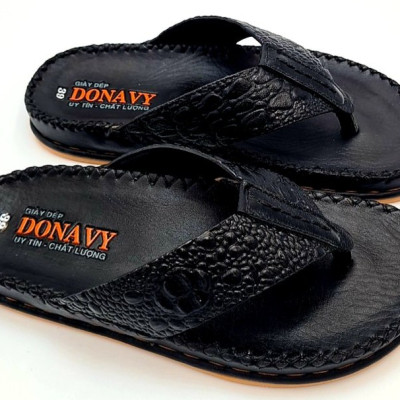  DÉP KẸP NAM DA BÒ THẬT 100% DONAVY CAO CẤP ,IN VÂN CÁ SẤU NỔI BẬT DOKB