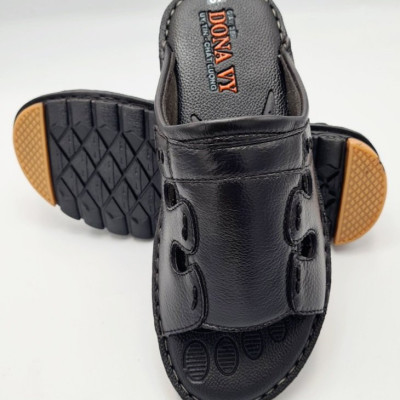 Dép Quai Ngang Nam Da Bò Khâu Viền, Đế Siêu Nhẹ, Có Răng Cưa Chống Trơn Trượt VNXK