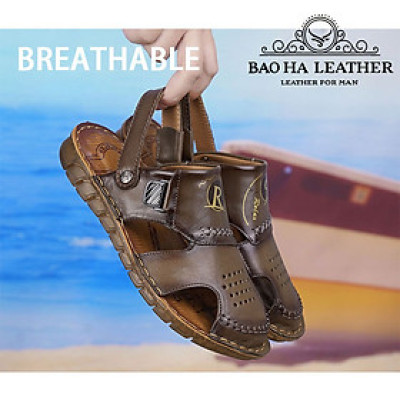 Dép bịt mũi nam da bò thật BHD6732 Giày sandal nam quai ngang