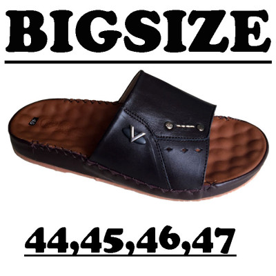 Dép nam quai ngang BIGSIZE Trường Hải da bò thật mềm mại may thủ công chắc chắn tỉ mỉ đế kếp không trơn QNN0119