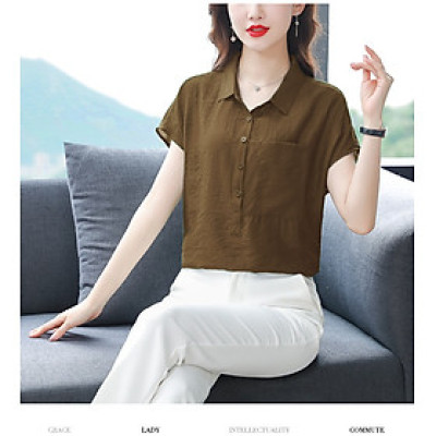 Áo sơ mi nữ form rộng tay ngắn, chất liệu Đũi tơ mềm mát, áo kiểu nữ, form trẻ trung, năng động, T73