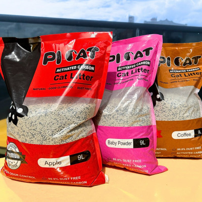 9L Cát đất sét mix than hoạt tính vệ sinh cho mèo Picat ít bụi-thấm hút tốt-vón cục chặt khử mùi tốt túi 9L
