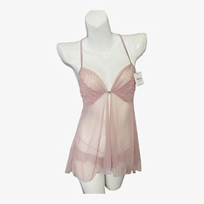 Váy ngủ VB60 lưới xuyên thấu thêu hoa cài nút trước lưng chéo hai dây kèm chip gợi cảm