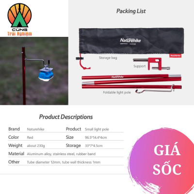  Cọc Treo Đèn Dã Ngoại Naturehike Gấp Gọn Dành Cho Cắm Trại NH19PJ003