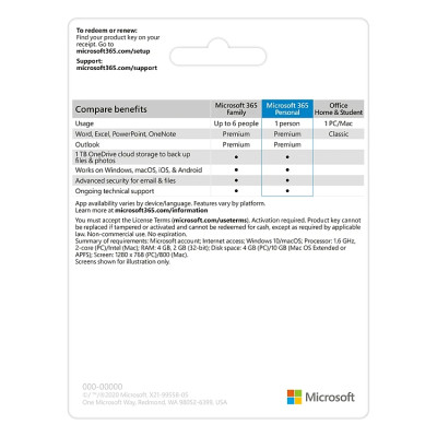 KEY ĐIỆN TỬ Phần mềm Microsoft 365 Personal EP2-32313 | 12 tháng | Dành cho 1 người | 5 thiết bị/tài khoản | Word, Excel, PowerPoint | 1TB OneDrive